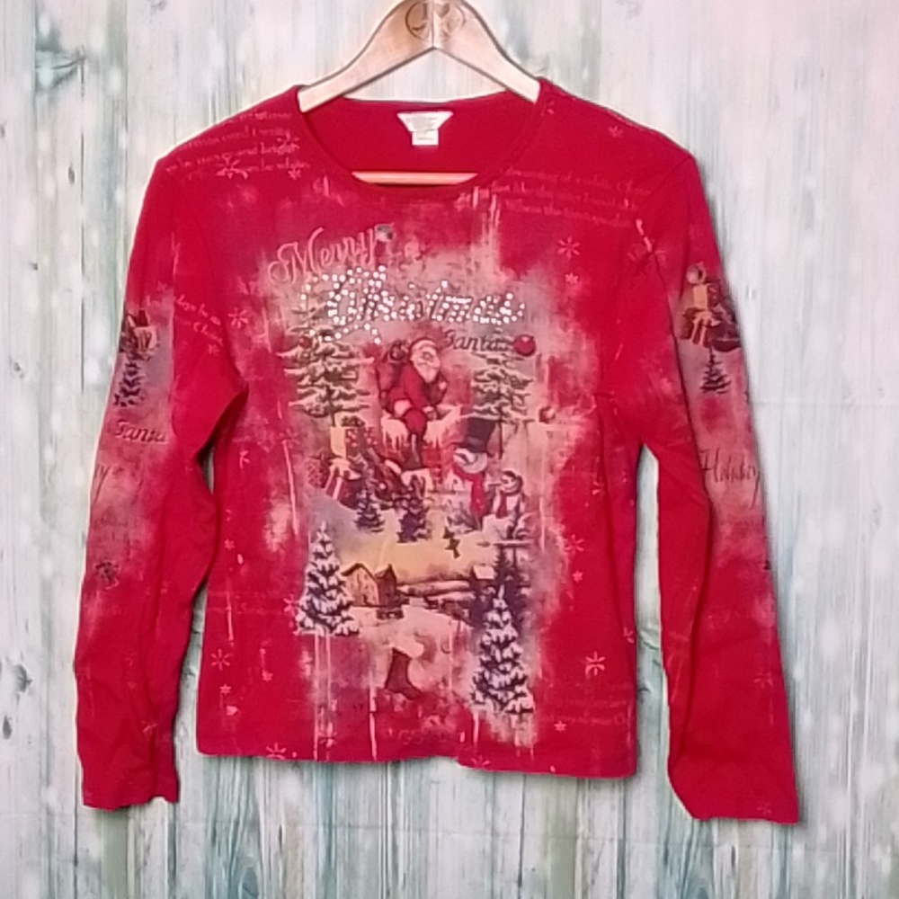 Christopher & Banks all over Christmas print long sleeve red medium